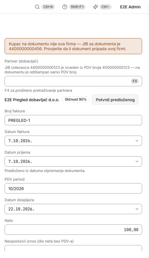 Red čekanja na pročitanom dokumentu — pročitana polja i pouzdanost