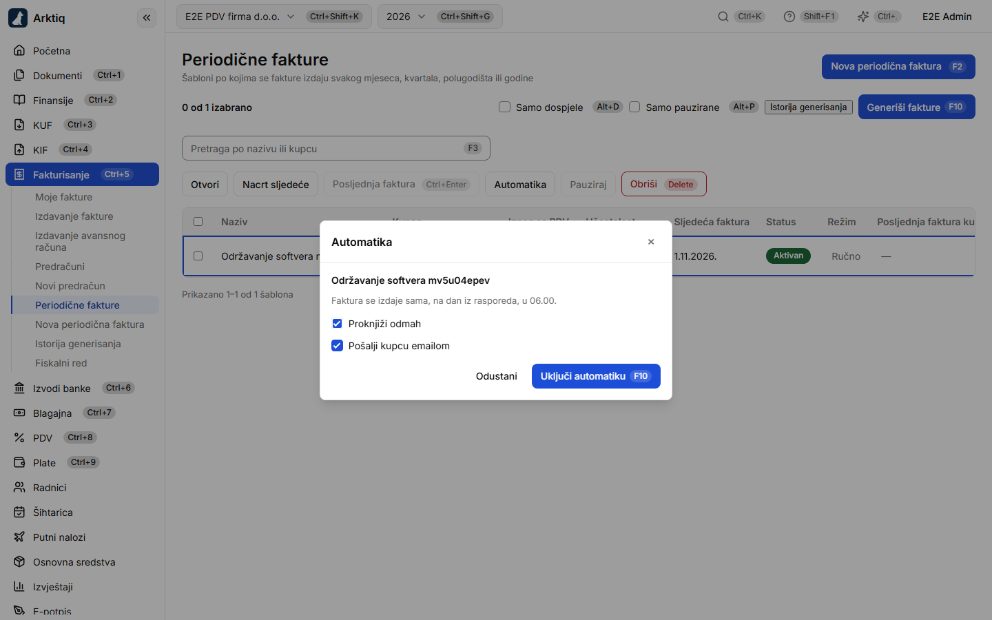 Dijalog za uključivanje automatike