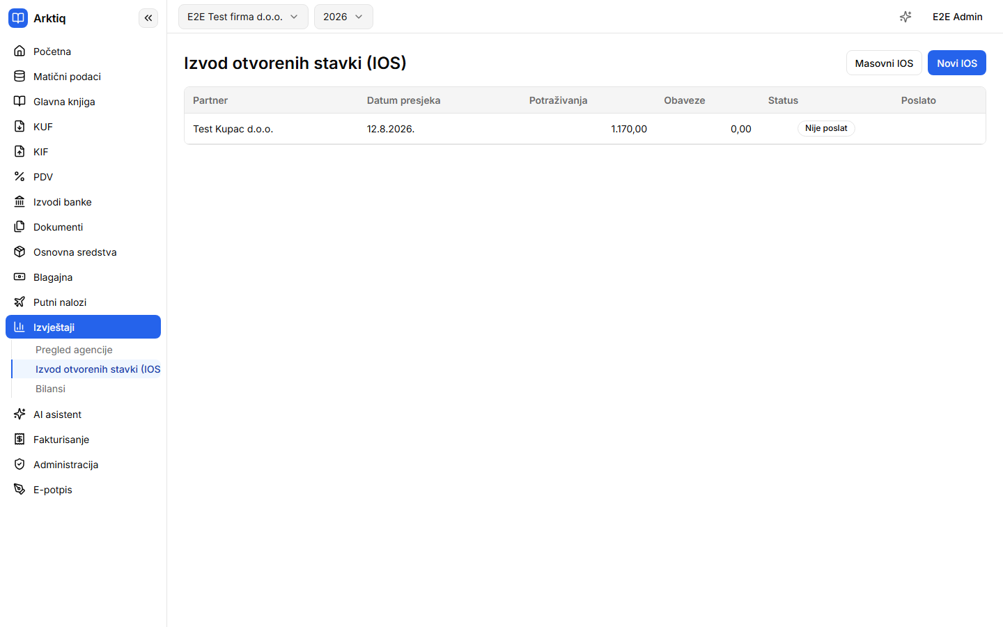 Lista generisanih IOS izvoda sa statusima