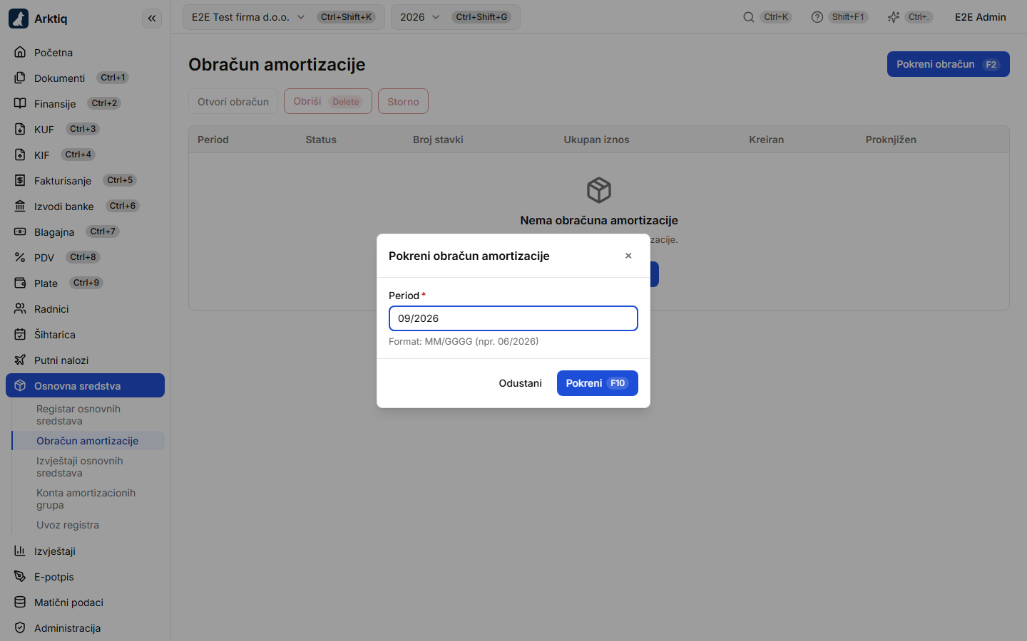 Dijalog „Pokreni obračun amortizacije" sa ponuđenim periodom